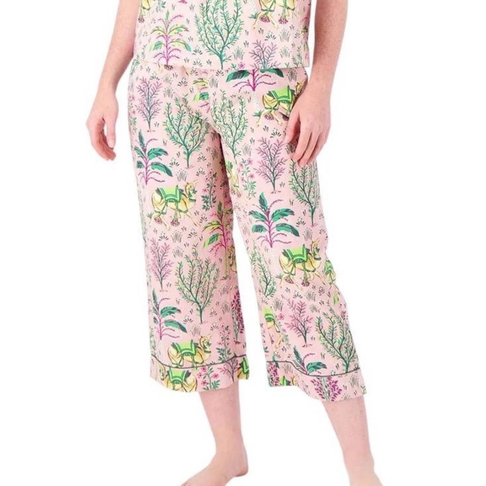 Printfresh Camel's Courtyard Rose Cropped Pajama Pants Organic Cotton - XSmall